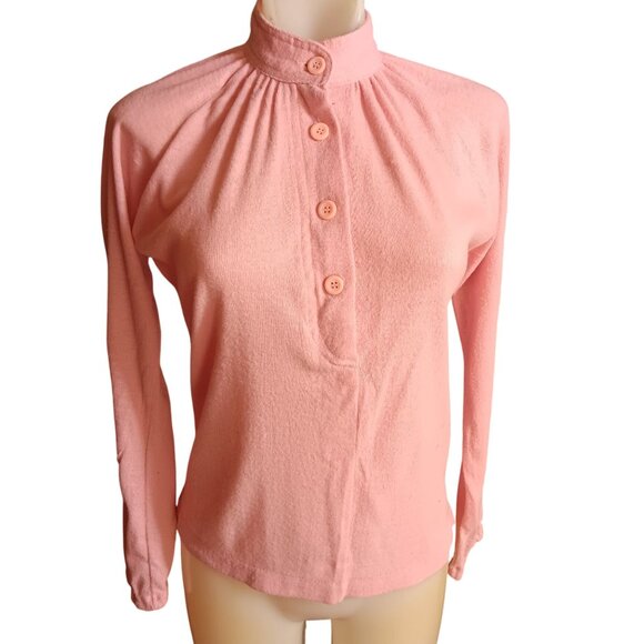 Medium Women's Secretary Top Vintage 70's Challissimo Pink Button-Up Blouse Mom - Picture 2 of 8